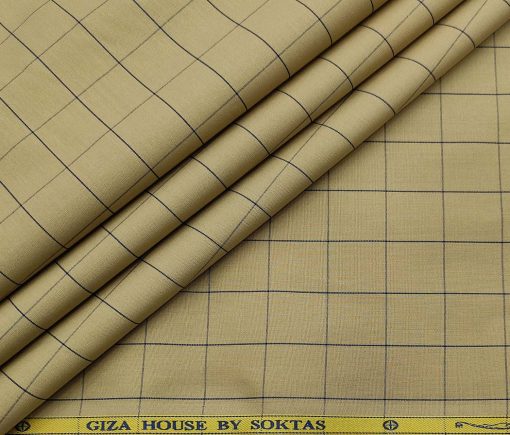 Soktas Men's Cotton Checks 1.60 Meter Unstitched Shirt Fabric (Oat Beige)