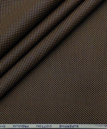 Solino Men's Cotton Structured 1.60 Meter Unstitched Shirt Fabric (Brown)