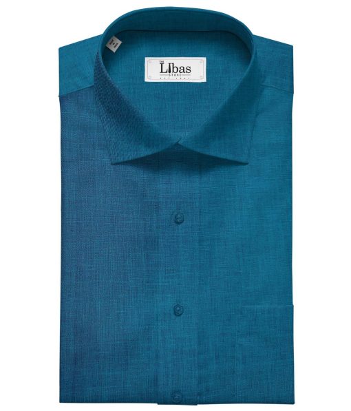 Burgoyne Men's Linen Solids Unstitched Shirting Fabric (Dark Firozi Blue)