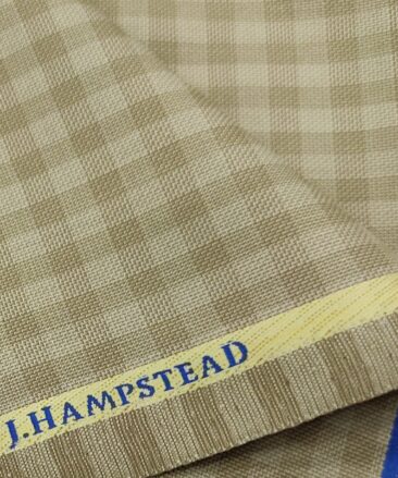 J.Hampstead Men's Polyester Viscose Checks Unstitched Suiting Fabric (Beige)