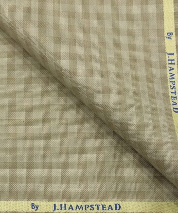 J.Hampstead Men's Polyester Viscose Checks Unstitched Suiting Fabric (Beige)