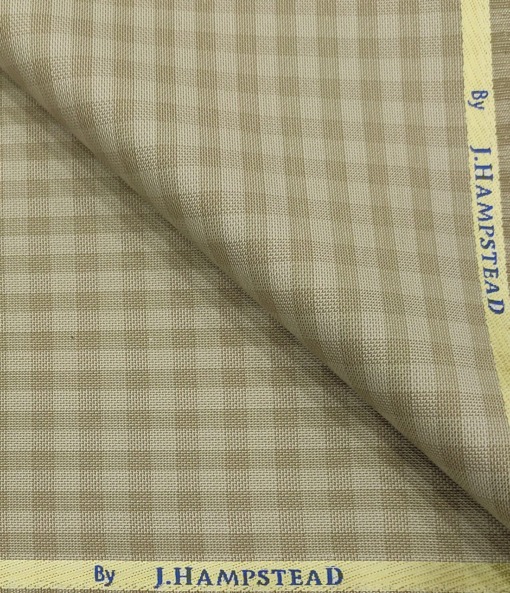 J.Hampstead Men's Polyester Viscose Checks Unstitched Suiting Fabric (Beige)