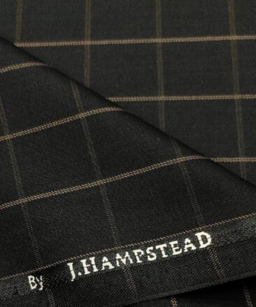 J.Hampstead Men's Polyester Viscose Checks Unstitched Suiting Fabric (Black)