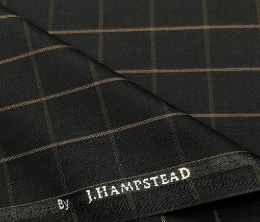 J.Hampstead Men's Polyester Viscose Checks Unstitched Suiting Fabric (Black)