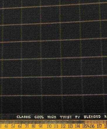 J.Hampstead Men's Polyester Viscose Checks Unstitched Suiting Fabric (Black)