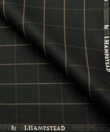 J.Hampstead Men's Polyester Viscose Checks Unstitched Suiting Fabric (Black)