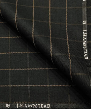 J.Hampstead Men's Polyester Viscose Checks Unstitched Suiting Fabric (Black)