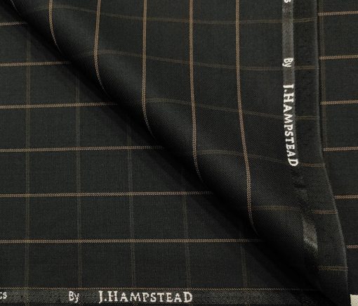 J.Hampstead Men's Polyester Viscose Checks Unstitched Suiting Fabric (Black)