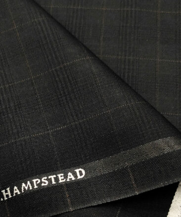 J.Hampstead Men's Polyester Viscose Checks Unstitched Suiting Fabric (Black)