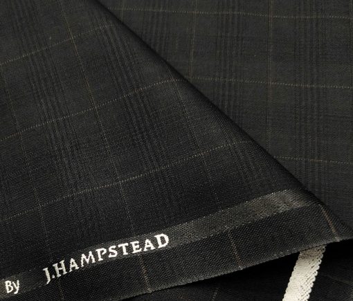 J.Hampstead Men's Polyester Viscose Checks Unstitched Suiting Fabric (Black)