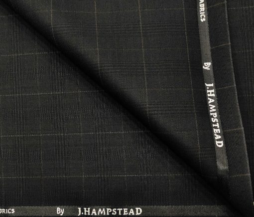 J.Hampstead Men's Polyester Viscose Checks Unstitched Suiting Fabric (Black)