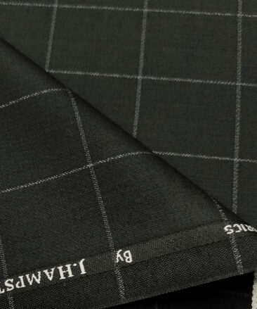 J.Hampstead Men's Polyester Viscose Checks Unstitched Suiting Fabric (Black)