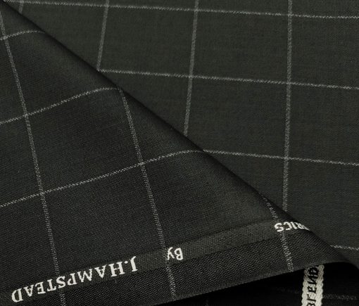 J.Hampstead Men's Polyester Viscose Checks Unstitched Suiting Fabric (Black)