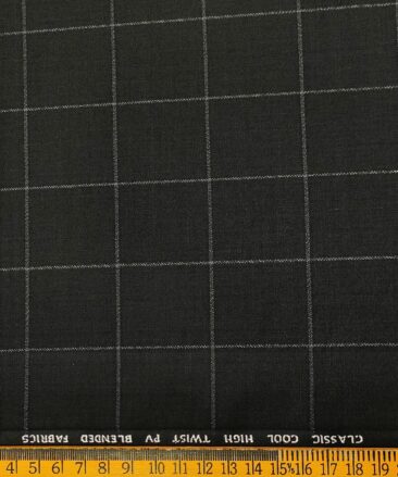 J.Hampstead Men's Polyester Viscose Checks Unstitched Suiting Fabric (Black)