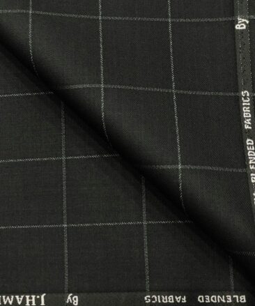 J.Hampstead Men's Polyester Viscose Checks Unstitched Suiting Fabric (Black)