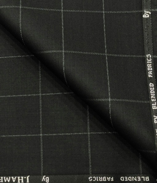 J.Hampstead Men's Polyester Viscose Checks Unstitched Suiting Fabric (Black)