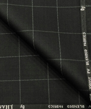 J.Hampstead Men's Polyester Viscose Checks Unstitched Suiting Fabric (Black)