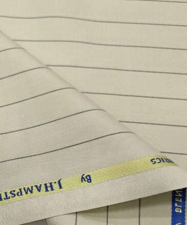 J.Hampstead Men's Polyester Viscose Striped Unstitched Suiting Fabric (Cream)