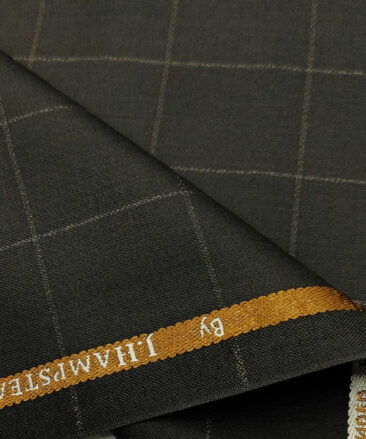 J.Hampstead Men's Polyester Viscose Checks Unstitched Suiting Fabric (Dark Brown)