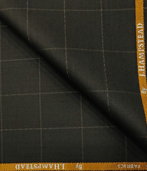 J.Hampstead Men's Polyester Viscose Checks Unstitched Suiting Fabric (Dark Brown)