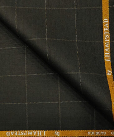 J.Hampstead Men's Polyester Viscose Checks Unstitched Suiting Fabric (Dark Brown)