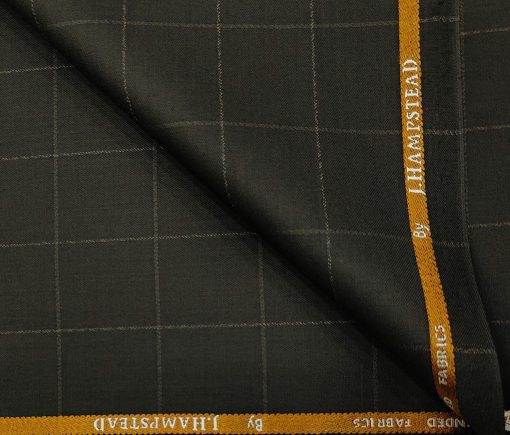 J.Hampstead Men's Polyester Viscose Checks Unstitched Suiting Fabric (Dark Brown)