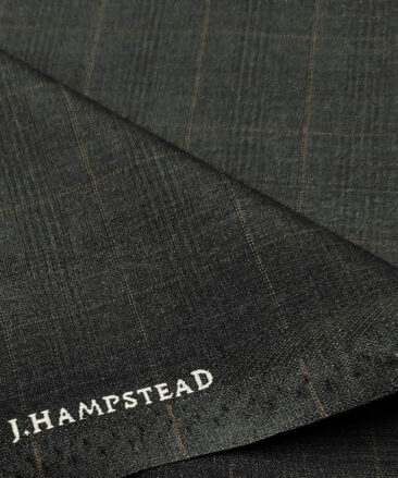 J.Hampstead Men's Polyester Viscose Checks Unstitched Suiting Fabric (Dark Grey)