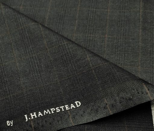 J.Hampstead Men's Polyester Viscose Checks Unstitched Suiting Fabric (Dark Grey)