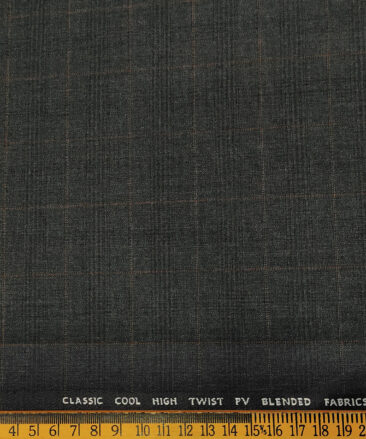 J.Hampstead Men's Polyester Viscose Checks Unstitched Suiting Fabric (Dark Grey)