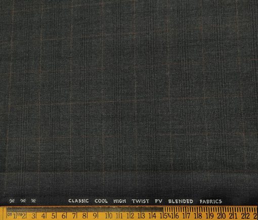 J.Hampstead Men's Polyester Viscose Checks Unstitched Suiting Fabric (Dark Grey)