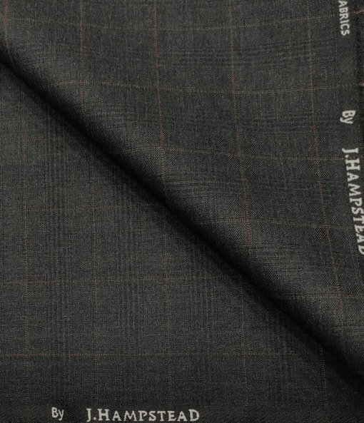 J.Hampstead Men's Polyester Viscose Checks Unstitched Suiting Fabric (Dark Grey)