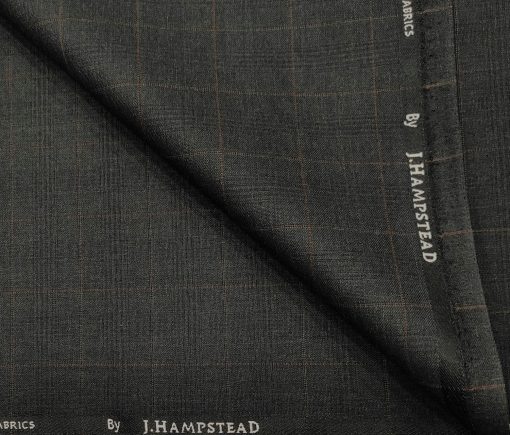 J.Hampstead Men's Polyester Viscose Checks Unstitched Suiting Fabric (Dark Grey)