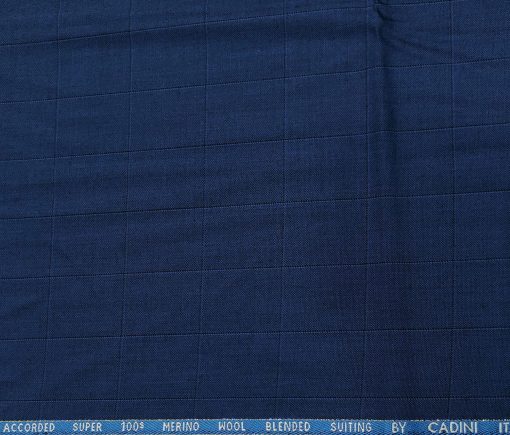 Cadini Italy Men's Wool Checks  Super 100's Unstitched Trouser or Modi Jacket Fabric (Dark Royal Blue