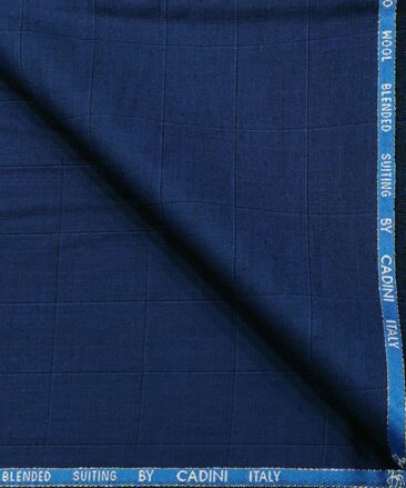 Cadini Italy Men's Wool Checks  Super 100's Unstitched Trouser or Modi Jacket Fabric (Dark Royal Blue