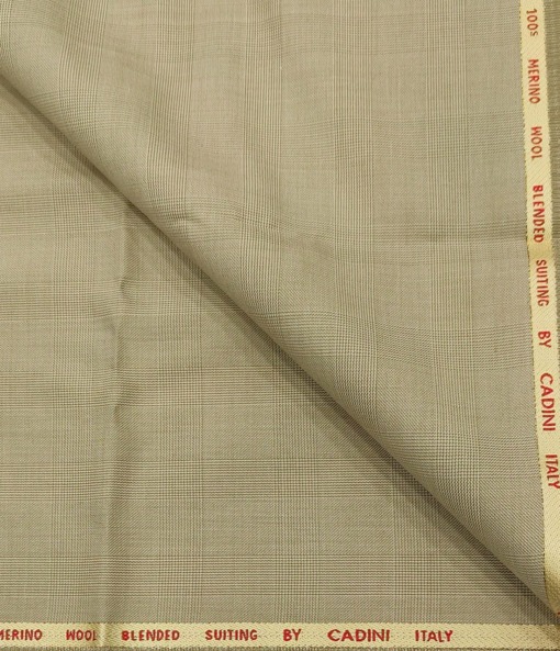 Cadini Italy Men's Wool Checks  Super 100's Unstitched Trouser or Modi Jacket Fabric (Tan Beige