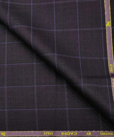 Cadini Italy Men's Wool Checks  Super 90's Unstitched Trouser or Modi Jacket Fabric (Dark Purple