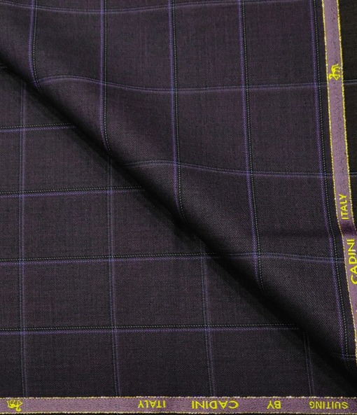 Cadini Italy Men's Wool Checks  Super 90's Unstitched Trouser or Modi Jacket Fabric (Dark Purple