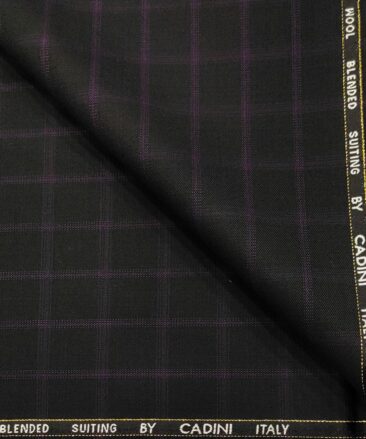 Cadini Italy Men's Wool Checks  Super 90's Unstitched Trouser or Modi Jacket Fabric (Black