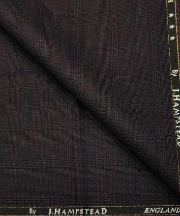 J.Hampstead Men's Wool Checks  Super 100's Unstitched Trouser Fabric (Dark Wine