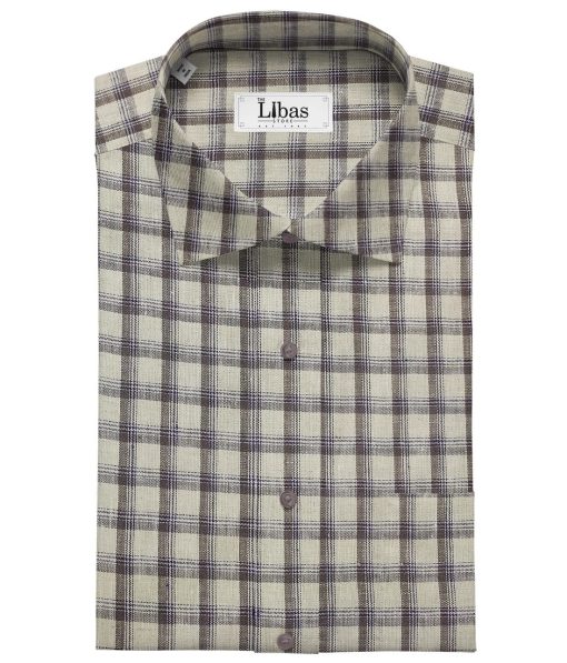 Burgoyne Men's 60 LEA Irish Linen Checks  Unstitched Shirting Fabric (Beige & Brown)