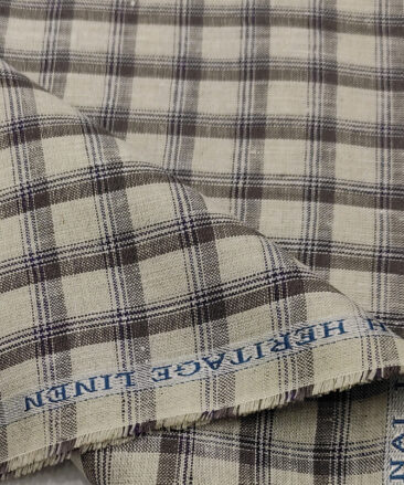 Burgoyne Men's 60 LEA Irish Linen Checks  Unstitched Shirting Fabric (Beige & Brown)