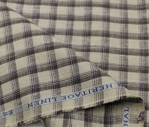 Burgoyne Men's 60 LEA Irish Linen Checks  Unstitched Shirting Fabric (Beige & Brown)