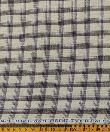 Burgoyne Men's 60 LEA Irish Linen Checks  Unstitched Shirting Fabric (Beige & Brown)