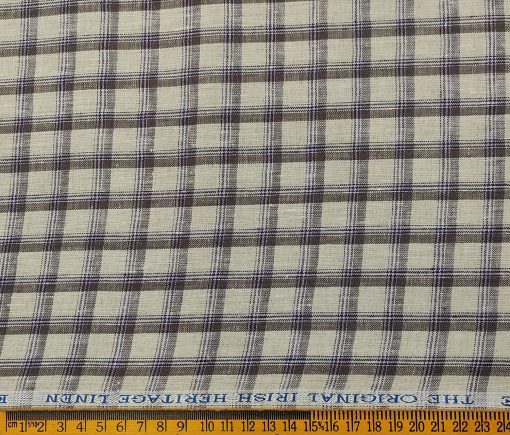 Burgoyne Men's 60 LEA Irish Linen Checks  Unstitched Shirting Fabric (Beige & Brown)