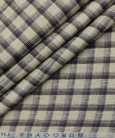 Burgoyne Men's 60 LEA Irish Linen Checks  Unstitched Shirting Fabric (Beige & Brown)