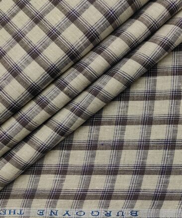 Burgoyne Men's 60 LEA Irish Linen Checks  Unstitched Shirting Fabric (Beige & Brown)