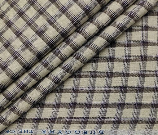 Burgoyne Men's 60 LEA Irish Linen Checks  Unstitched Shirting Fabric (Beige & Brown)