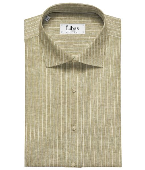 Burgoyne Men's 60 LEA Irish Linen Striped  Unstitched Shirting Fabric (Beige)