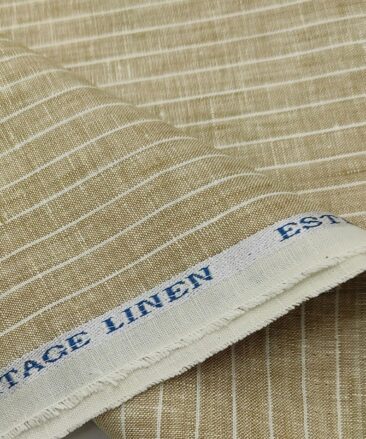 Burgoyne Men's 60 LEA Irish Linen Striped  Unstitched Shirting Fabric (Beige)