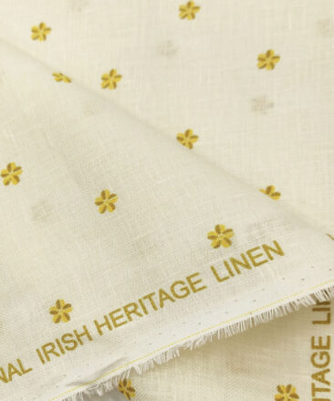 Burgoyne Men's 60 LEA Irish Linen Printed  Unstitched Shirting Fabric (Cream)